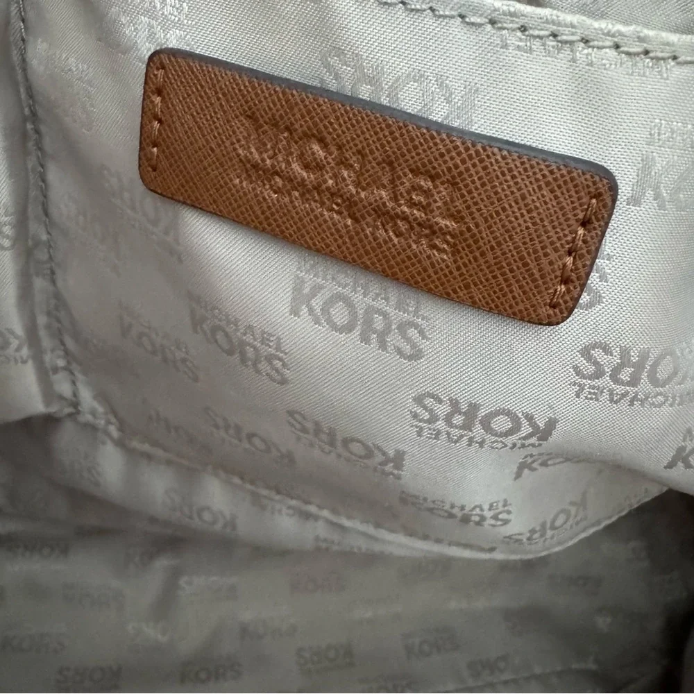 MICHAEL KORS Brown Saffiano Leather Travel Tote Bag + Gold MK Logo